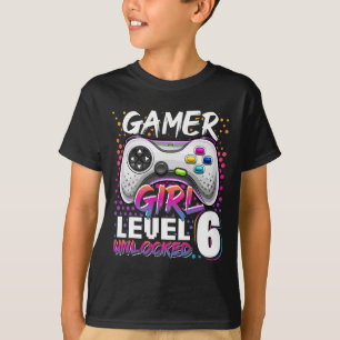 T-shirt Gamer Girl Niveau 6 Déverrouillé Jeu vidéo 6e anni