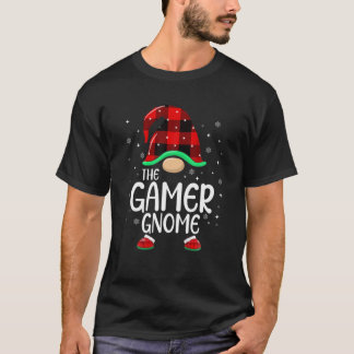 T-shirt Gamer Gnome Buffalo Plaid Christmas Tree Family Xm