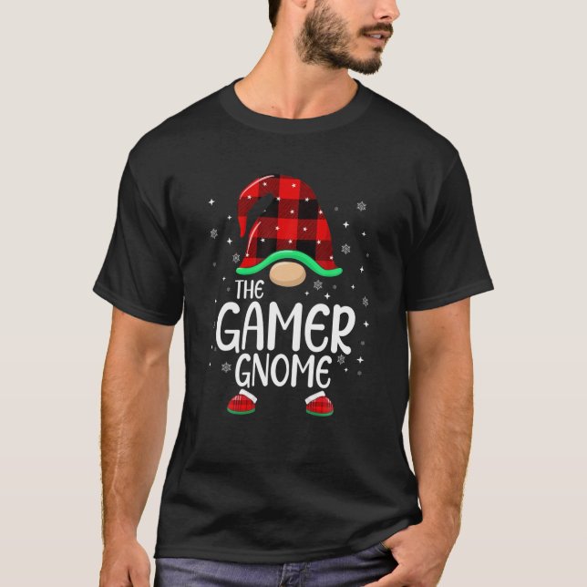 T-shirt Gamer Gnome Buffalo Plaid Christmas Tree Family Xm (Devant)