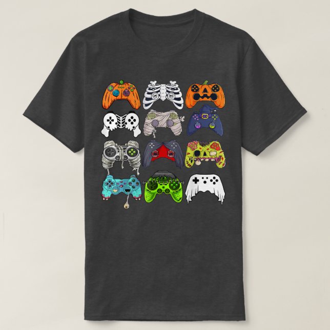 T-shirt Gamer Halloween Citrouille Skeleton Zombie Jeu Con (Design devant)