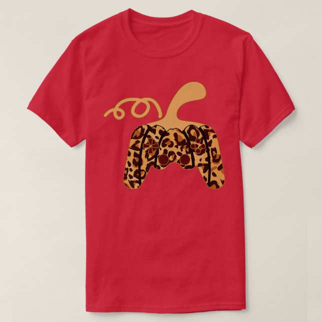 T-shirt Gamer Halloween Pumpkin Leopard Video Game Control (Design devant)