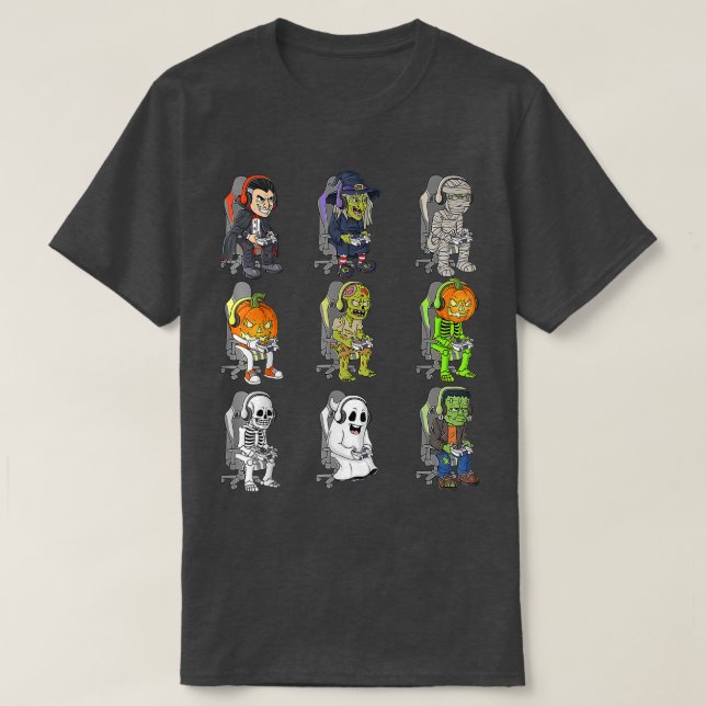 T-shirt Gamer Halloween Skeleton Vampire Jeu Mummy Boys (Design devant)
