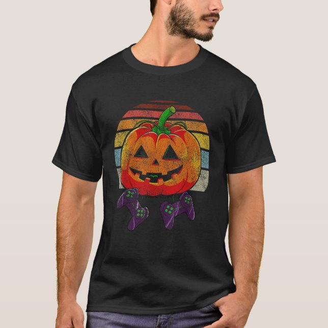 T-shirt Gamer Halloween style rétro Citrouille Jack-o'-lan (Devant)