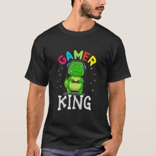 T-shirt Gamer King T-Rex Dinosaur Jouer à des jeux vidéo