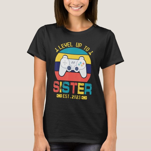 T-shirt Gamer Niveau Jusqu'À Soeur Est 2023 Happy Brother  (Devant)