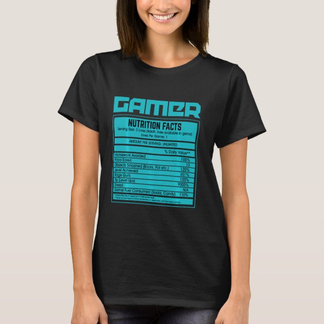 T-shirt Gamer Nutrition Facts Jeu (Devant)
