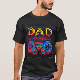 T-shirt Gamer Papa Niveau Déverrouillé Retro Pixel Art T-S