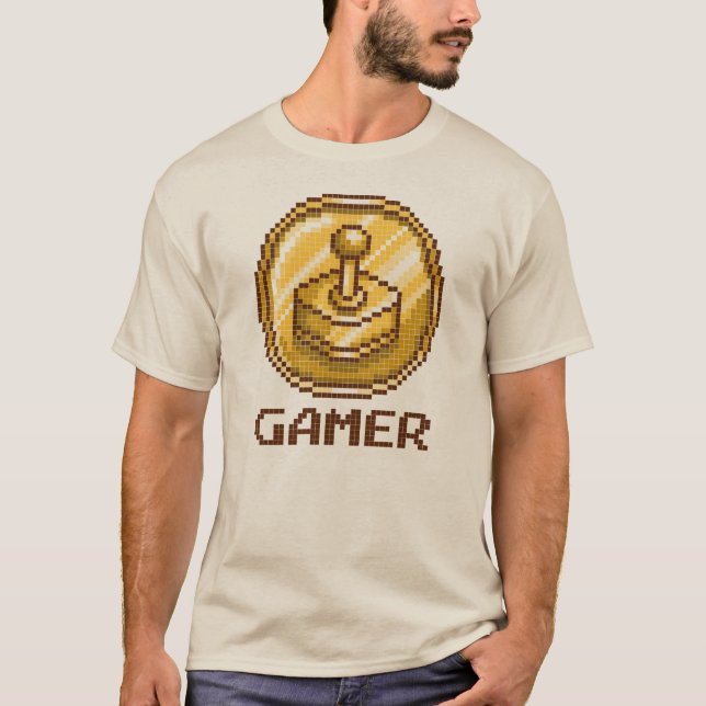 T-shirt Gamer Pixel Joystick Emblem - Retro Gaming (Devant)