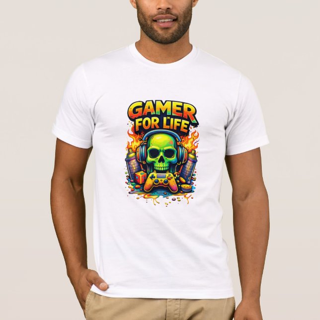 T-shirt Gamer Pour La Vie – Conception De Gaming Bold Skul (Devant)