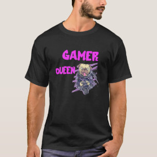 T-shirt Gamer Queen Console Jeu Carlin Chien Pc Jeux Vidéo