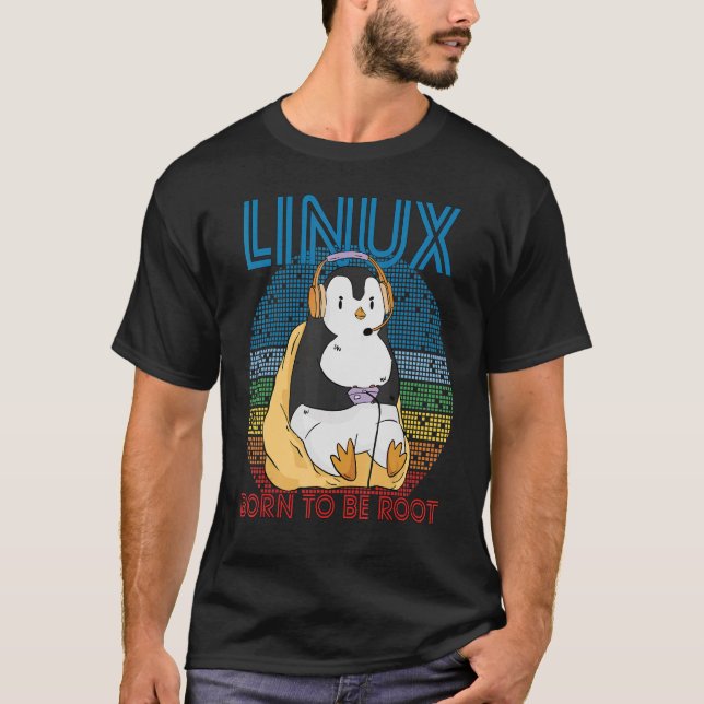 T-shirt Gamer Root Retro Penguin Linux Programmeur Nerd Ge (Devant)
