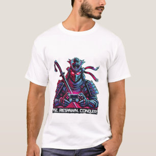 T-shirt Gamer Samurai - Lever, Respawn, Conquer Cyberpunk