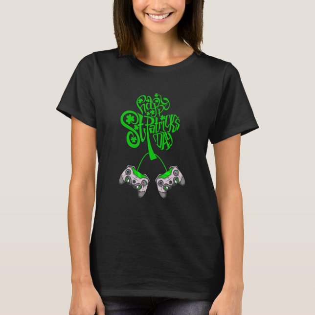 T-shirt Gamer St Patricks Day Video Game Controller Shamro (Devant)