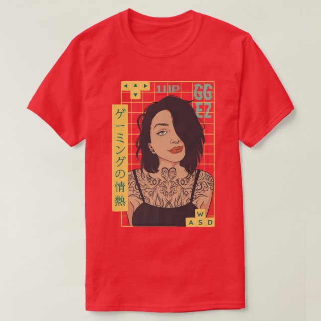 T-shirt Gamer tatoué fille Japon Tattoo WASD Anime Gami (Design devant)