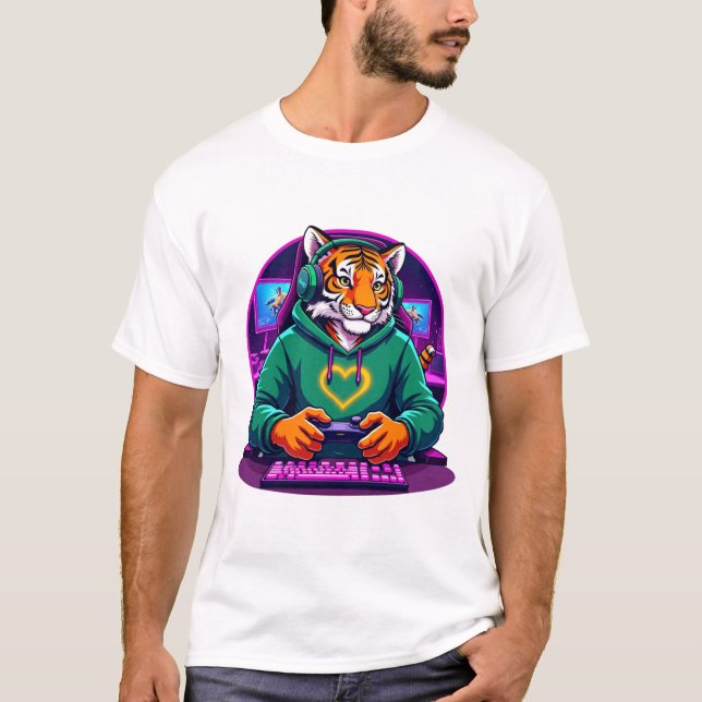 T-shirt Gamer Tiger - Cool Gaming Artwork for Gamers (Devant)
