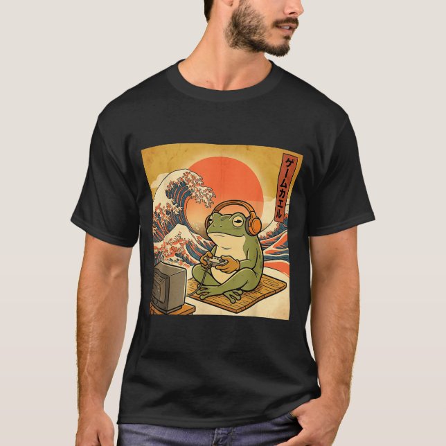 T-shirt Gaming Frog Art Ukiyo-e Japanese Gamer Anime Men W (Devant)
