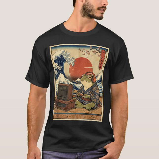 T-shirt Gaming Frog Art Ukiyo-e Japanese Gamer Anime Men W (Devant)