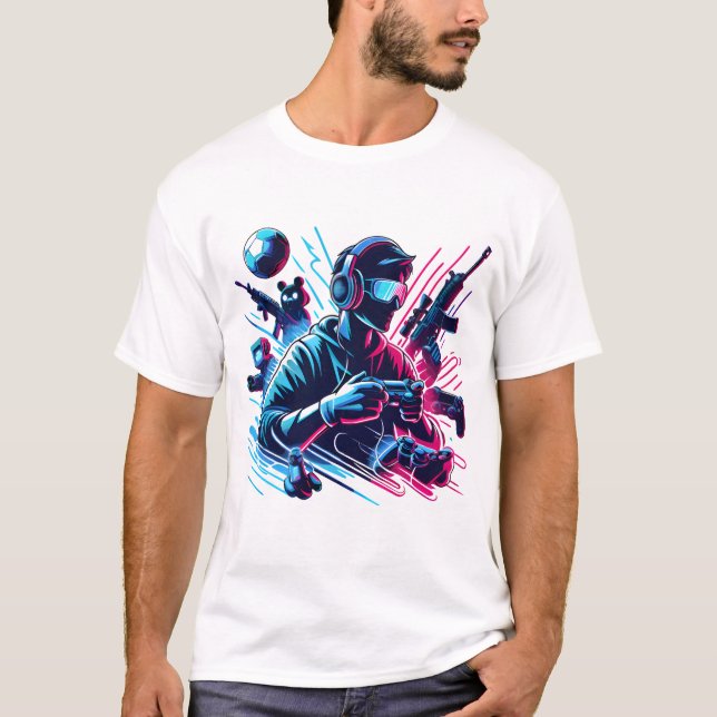 T-shirt Gaming Mode Activated - Neon Gamer Art (Devant)