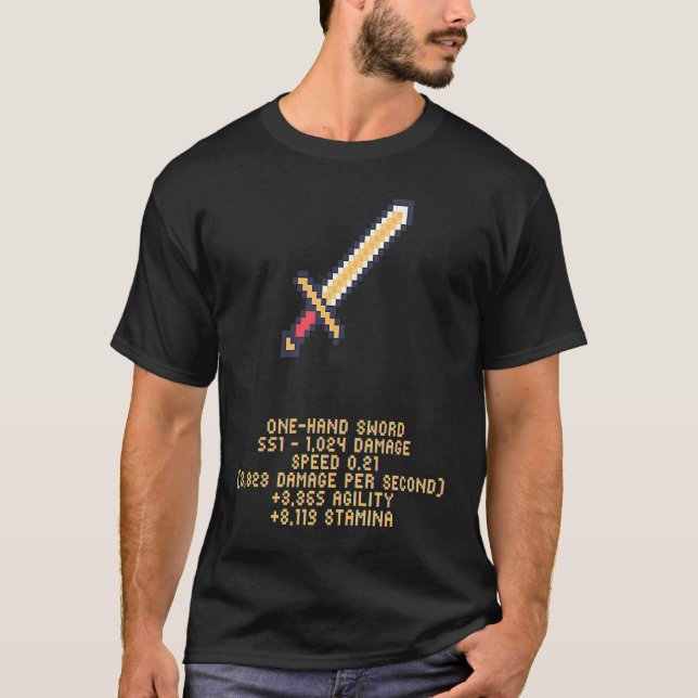 T-shirt Gaming Pixel Sword with Stats   Idea (Devant)
