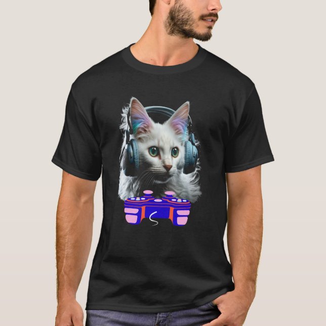T-shirt Gaming Turkish Angora Cat Player Animal Video Game (Devant)