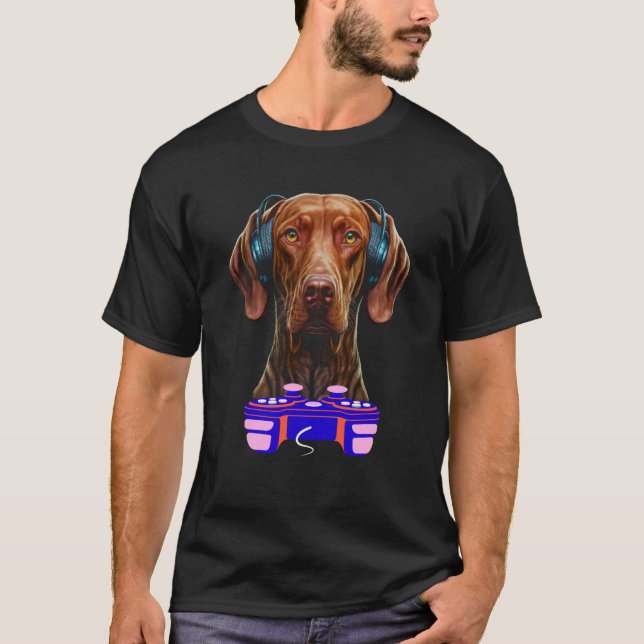 T-shirt Gaming Vizsla Dog Player Animal Video Gamer Men Ki (Devant)