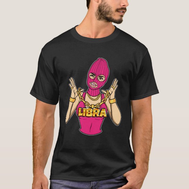 T-shirt Gangsta Girl Libra Masked Gangster Woman with Gold (Devant)