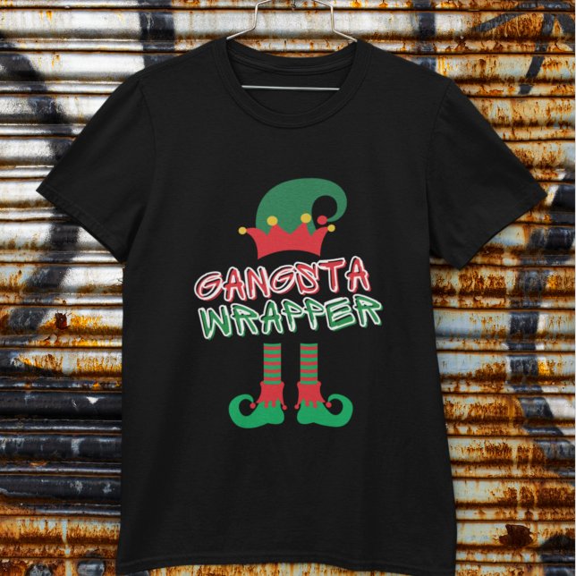 T-shirt Gangsta Wrapper Elf Legs Red Green Funny Noël (Créateur téléchargé)