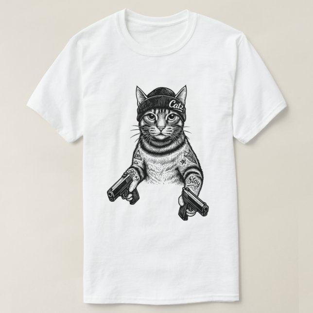 T-shirt Gangster Cat Tattoo Art | Cool Streetwear Kitty (Design devant)