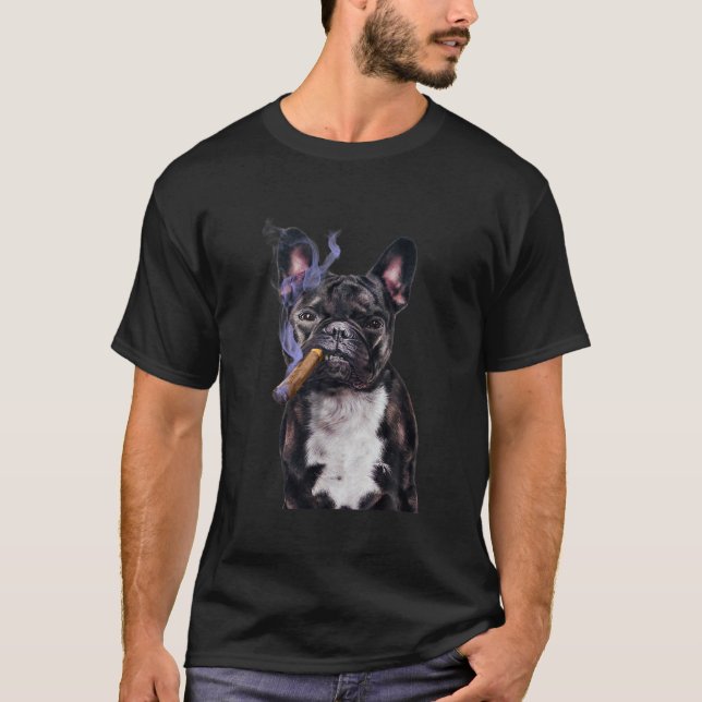 T-shirt Gangster French Bull Dog Fumer Cigar, Mauvais Chie (Devant)
