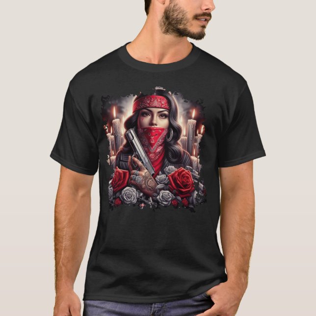 T-shirt Gangster Girl Hip hop chicano art graphique (Devant)