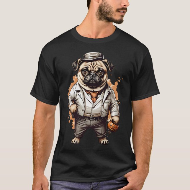 T-shirt Gangster Pug Halloween (Devant)