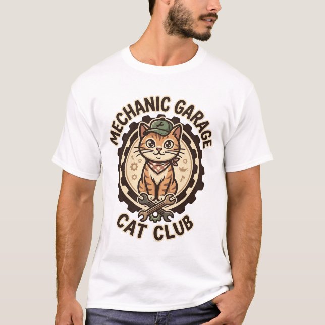 T-shirt Garage Mécanique Chat POD Vector Art - Garage Méca (Devant)