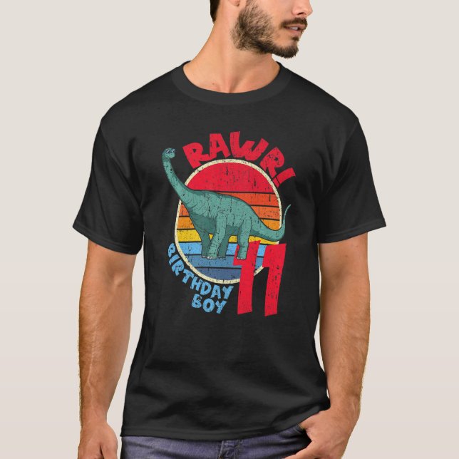 T-shirt Garçon 11e anniversaire I Rawr! Brachiosaurus I Fa (Devant)