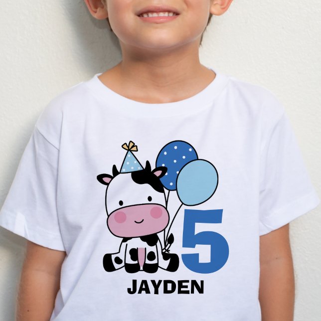 T-shirt Garçon 5e Anniversaire Vache Bleu Ballons Personna (Créateur téléchargé)