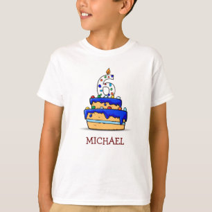 T-shirt Garçon 6e anniversaire, 6 sur Gâteau bleu doux