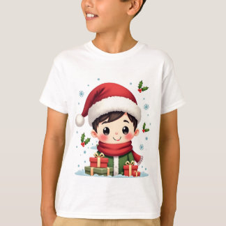 T-shirt Garçon aigu de Noël avec cadeaux et Père Noël