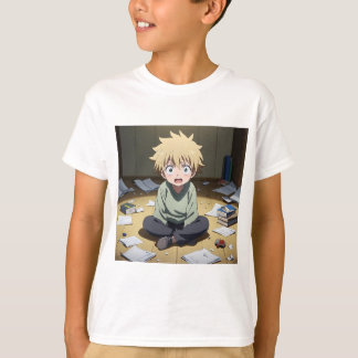 T-shirt Garçon Anime Mignon Surpris dans une Chambre en Dé
