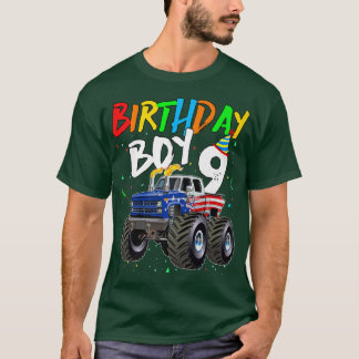 T-shirt Garçon Anniversaire 9 Ans Camion Monstre Drapeau 9