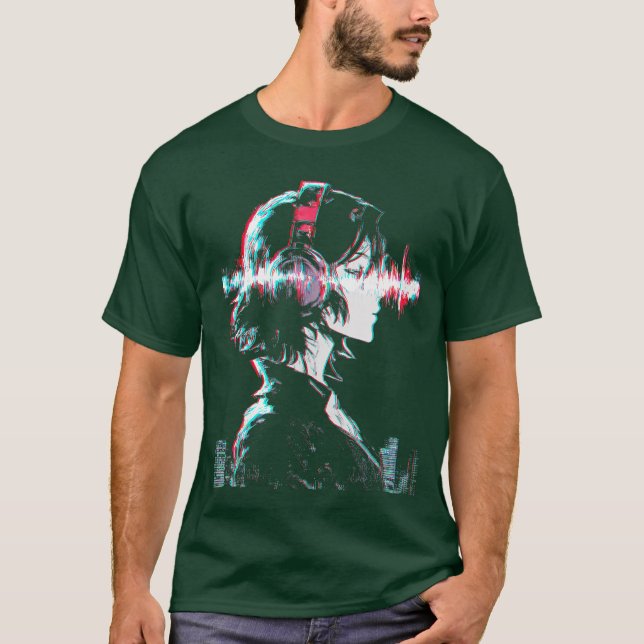 T-shirt Garçon aux écouteurs de musique DJ d'anime (Devant)
