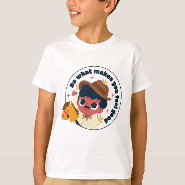 T-shirt Garçon Avec Cheval En Bois Gai (Devant)