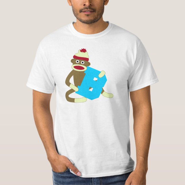 T-shirt Garçon B de monogramme de singe de chaussette (Devant)