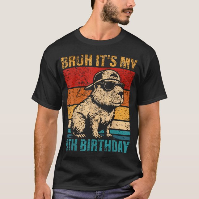 T-shirt Garçon Capybara C'est Mon 9E Anniversaire Bruh (Devant)