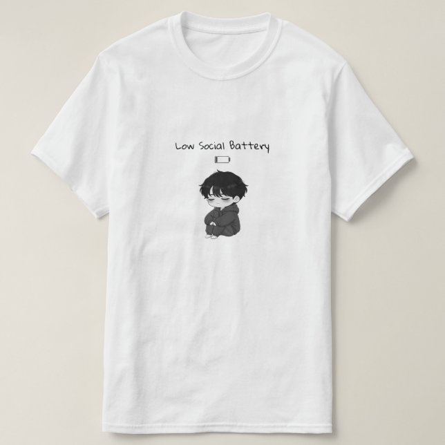 T-shirt Garçon Chibi Relatable avec Batterie Sociale Faibl (Design devant)