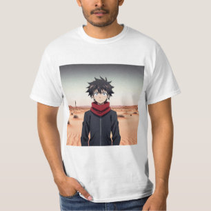 T-shirt Garçon d'anime debout dans un paysage désertique –