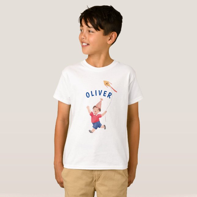 T-shirt garçon d'anniversaire cerf-volant mignon  (Devant entier)