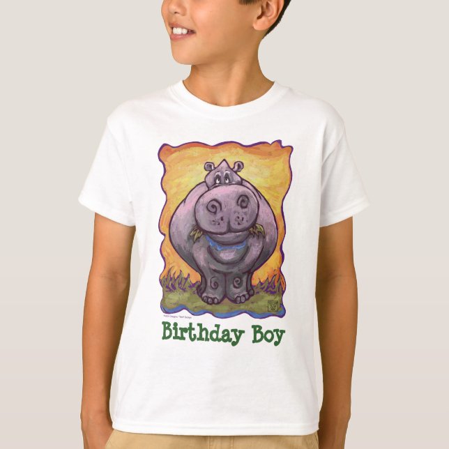 T-shirt Garçon d'anniversaire d'hippopotame de têtes et de (Devant)