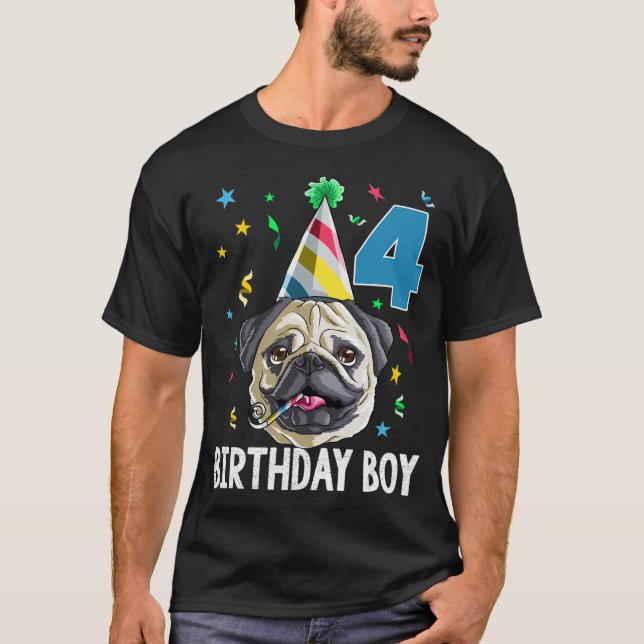 T-shirt Garçon d'anniversaire Pug 4 (Devant)