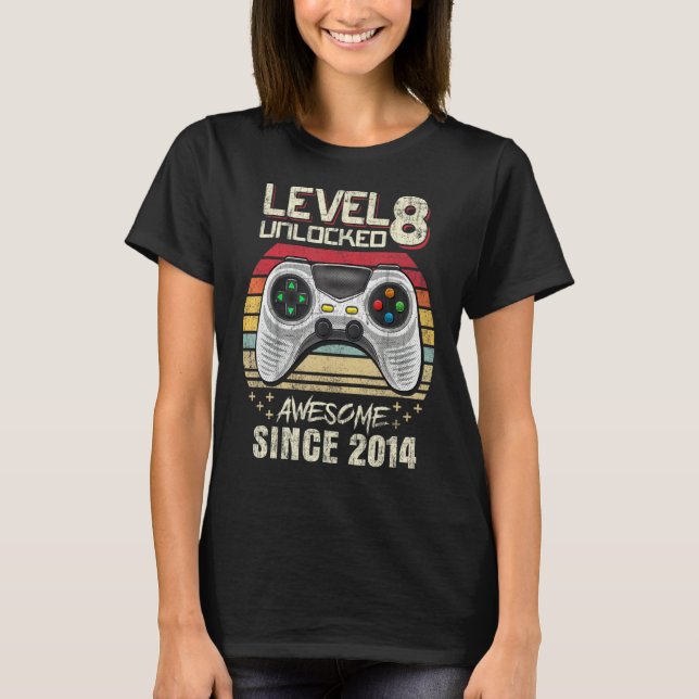 T-shirt Garçon de 8 ans niveau 8 déverrouillé Awesome 2014 (Devant)
