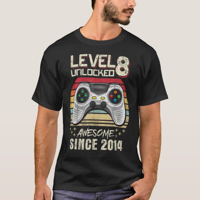 T-shirt Garçon de 8 ans niveau 8 déverrouillé Awesome 2014 (Devant)