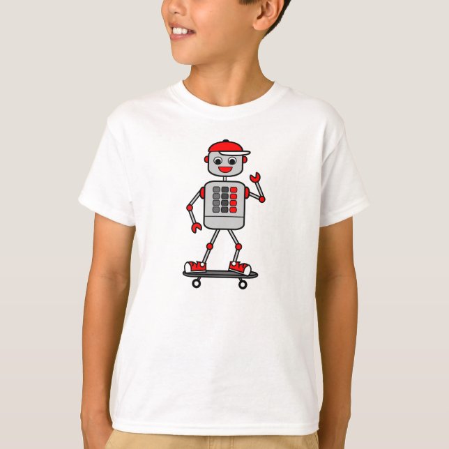T-shirt Garçon de robot de bande dessinée sur la planche à (Devant)